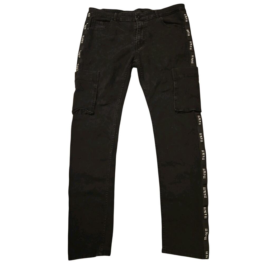 Mens KDNK Jeans 11 4 14 11 Black Cargo Slim Fit Sz 40